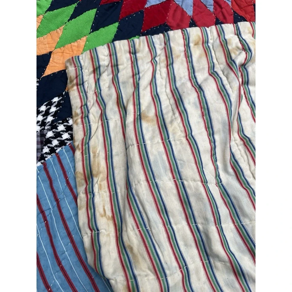 Antique Lone Star Quilt Nice Early Fabrics 70x81 Scrappy As Is